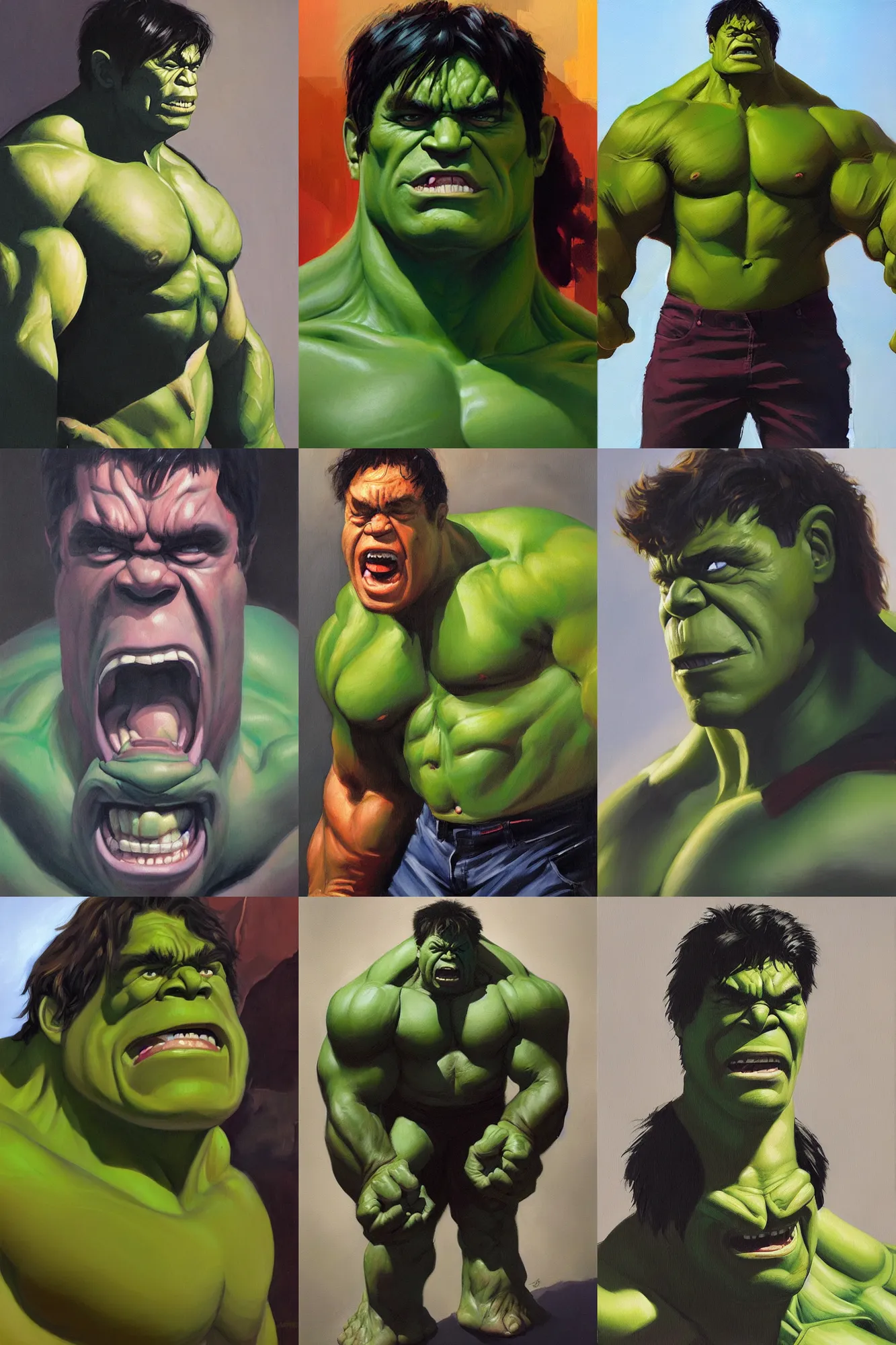 Prompt: candid portrait of Hulk , painting by Andrew Hem