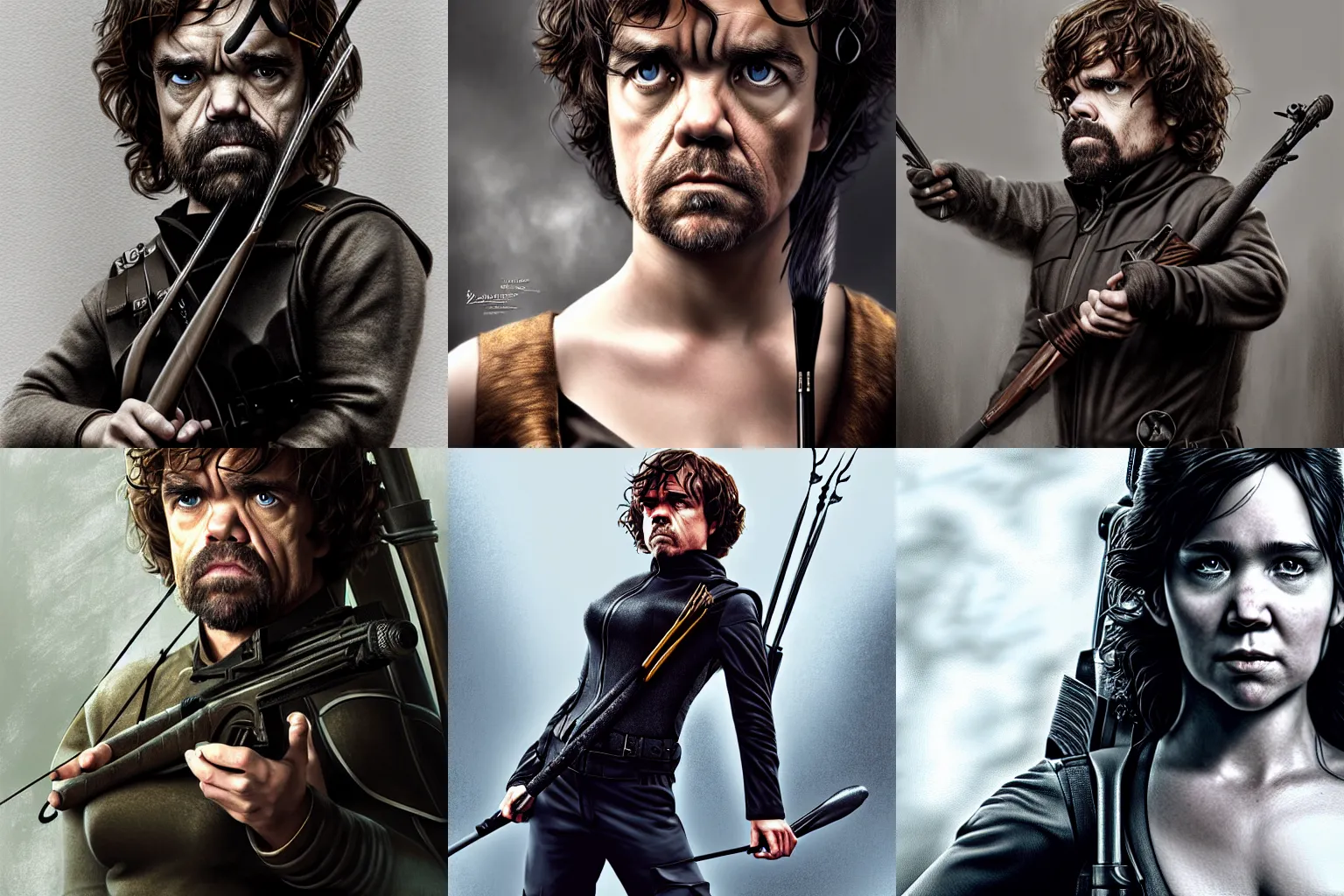 Prompt: peter dinklage as katniss everdeen, digital painting, extremely detailed, 4 k, intricate, brush strokes, mark arian, artgerm, bastien lecouffe - deharme