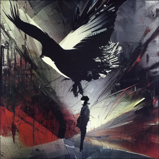 Prompt: the progressive rasterization of a bird, oil on canvas by dave mckean and yoji shinkawa and ivan shishkin