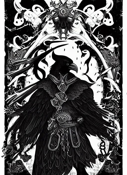 Image similar to raven warlock, wind magic, exquisite details, black beard, white background, by studio muti