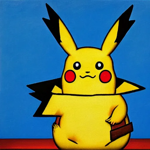 Prompt: pikachu eating a sandwich, oil painting magritte