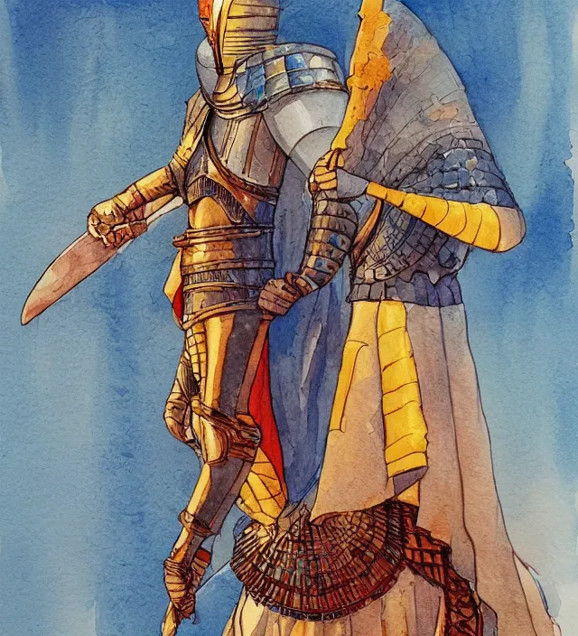 Prompt: a watercolor ink painting of a egyptian knight in the style of jean giraud in the style of moebius trending on artstation deviantart pinterest detailed realistic hd 8 k high resolution