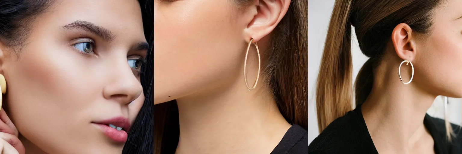 Prompt: woman profile, wearing round hoop earrings