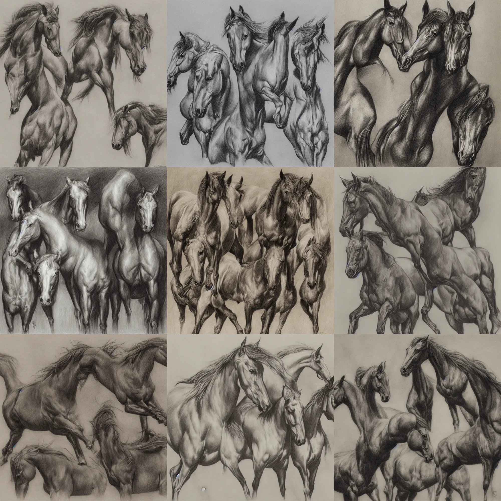 Prompt: drawing of horses by carlos huante