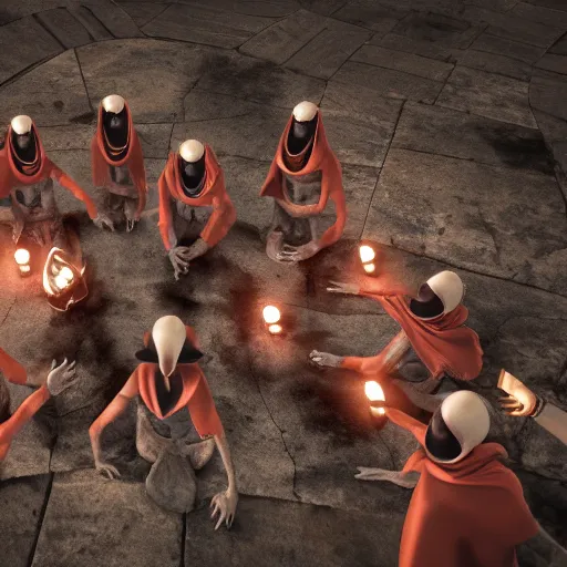 Prompt: 8 k hd detailed octane render of cultists performing an occult ritual