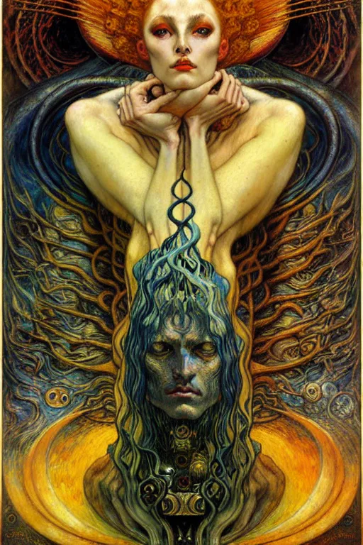 Image similar to Divine Chaos Engine by Karol Bak, Jean Delville, William Blake, Gustav Klimt, and Vincent Van Gogh, symbolist, visionary