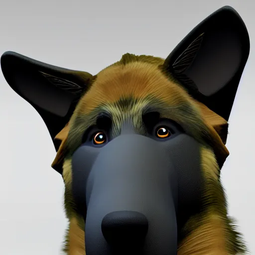 Prompt: police dog german sheperd, 3 d model, cartoony, unreal engine, 4 k, artstation, dreamworks, ultra quality, blue uniform, badge on collar, pixar, rollerkates