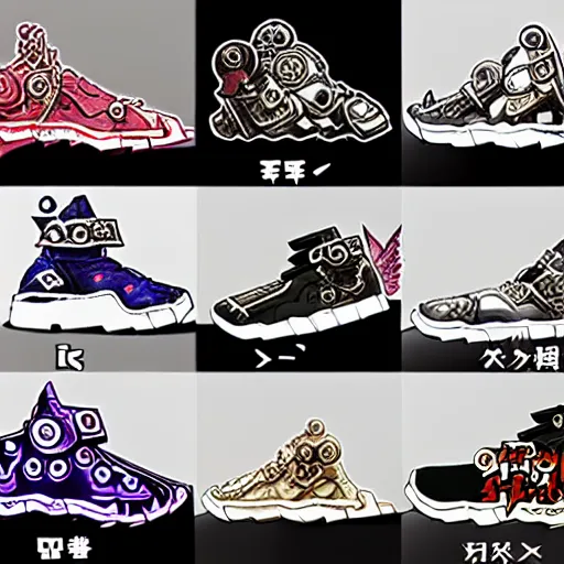 Prompt: fantasy anime jrpg sneaker design designed by studio ghibli, chrono trigger guilty gear style, aztec mayan street fashion native punk sneaker design, hip hop sneaker design with subtle mayan patterns, gapmoe yandere grimdark, trending on pixiv fanbox, painted by greg rutkowski makoto shinkai takashi takeuchi studio ghibli, akihiko yoshida