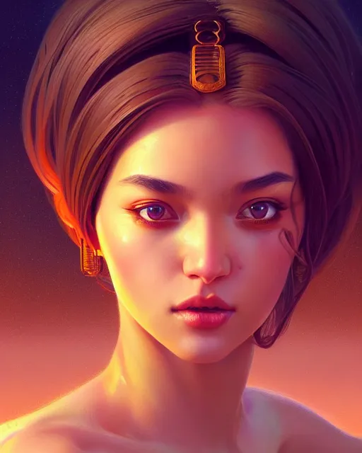 Prompt: gorgeous goddess of leo, beauty portrait, caramel. highly detailed, intricate background, digital painting by ilya kuvshinov, greg rutkowski, simon stalenhag, thomas kinkade, victo ngai. unreal engine, blender, octane, ray tracing. luminous, sharp focus, masterpiece, post processing, deviantart