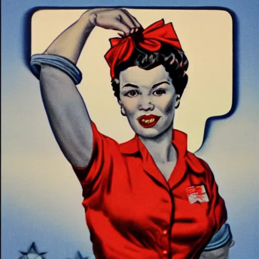 Image similar to a portrait of Rosie the riveter