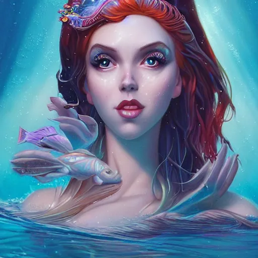 Image similar to lofi underwater mermaid portrait of amouranth, Pixar style, by Tristan Eaton Stanley Artgerm and Tom Bagshaw.