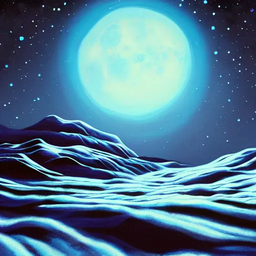 Prompt: moonrise on an alien planet in winter luminescent airbrush detailed painting 4 k