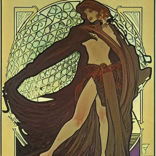 Image similar to eldritch villain by alphonse mucha