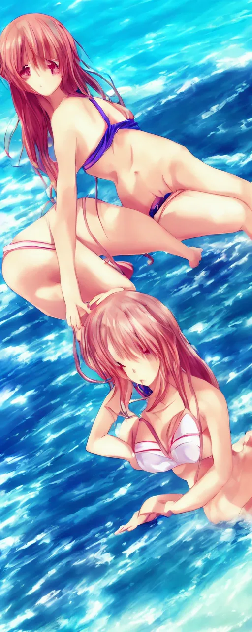 Image similar to beautiful anime girl wearing swimsuits and lying at the beach, draw by kaisen _ chuui | safebooru image search | konachan 1 0 8 0 p wallpaper | yandere image search