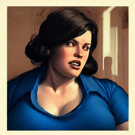 Image similar to portrait of a brunette chubby woman with blue eyes in fallout 4, light stubble with red shirt inside victorian mansion praying to god ,digital art,photorealistoc,art by greg rutkowski,hyperdetailed,western comic style,comic,comic style,sharp lineart,professional lighting,deviantart,artstation,trevor henderson,rossdtaws,cinematic,dramatic