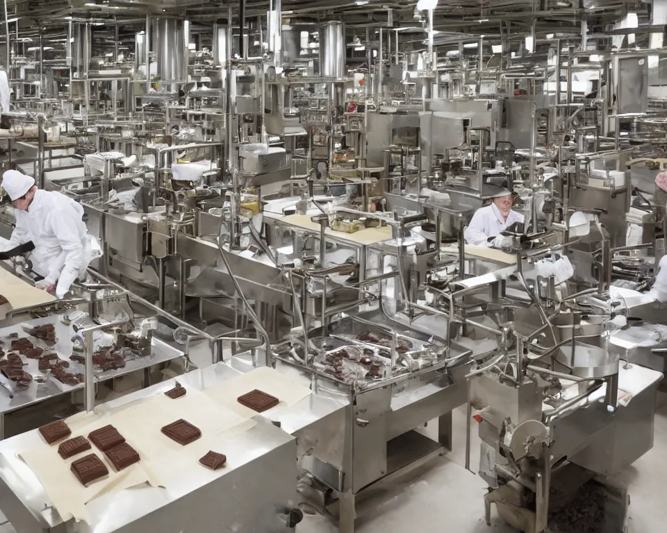 Prompt: a factory that makes magical chocolate
