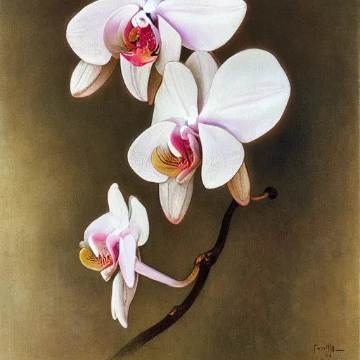 Prompt: art nouveou style painting of Phalaenopsis orchids, high detail by francis mucha, John William Waterhouse, William-Adolphe Bouguereau