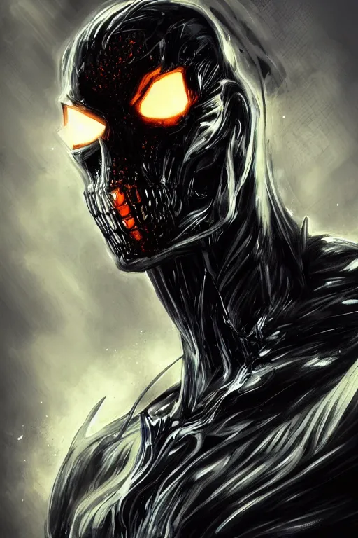 Image similar to ghost rider symbiote, comic strip style, dynamic lighting, fantasy concept art, trending on art station, stunning visuals, creative, cinematic, portrait, ultra detailed