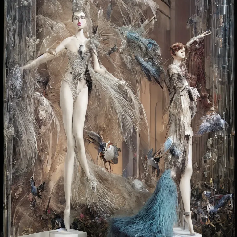 Prompt: 3d character render of anna taylor-joy in the bergdorf goodman windows, veiled, avian-inspired,by tom bagshaw and Inge Prader and Billelis and aaron horkey and peter gric,trending on pinterest,GUCCI,DIOR,highly detailed,maximalist,glittering,feminine