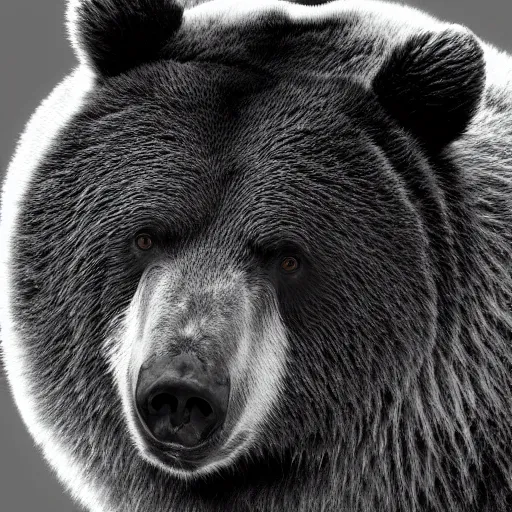 Prompt: a black and white image of a bear's head, an album cover by Yasutomo Oka, reddit contest winner, sots art, official art, black background, wallpaper