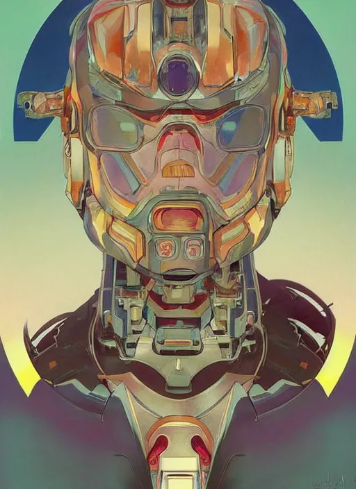 Image similar to colourful upper half portrait of army mecha robot - art by tenmyouya hisashi, hsiao - ron cheng & alphonse mucha, highly detailed, digital painting, illustration, smooth, sharp focus, intricate, symmetry, pinterest, behance, artstation