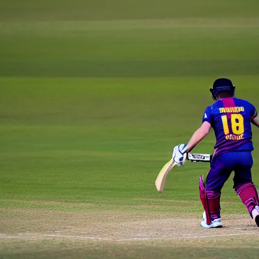 Prompt: photograph of Messi playing cricket