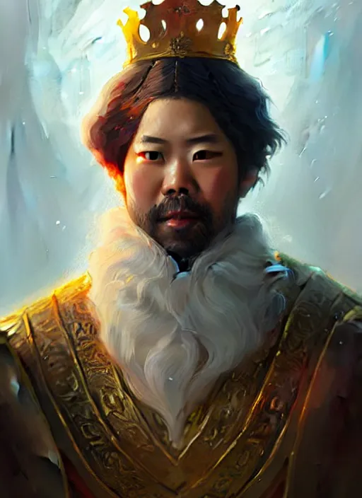 Prompt: gm hikaru nakamura dressed as a king, fantasy portrait, artstation, extremely detailed artgerm greg rutkowski