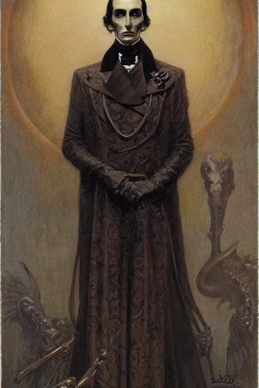 Image similar to occult art portrait of simon bolivar by wayne barlowe, gustav moreau, goward,  Gaston Bussiere and roberto ferri, santiago caruso, and austin osman spare