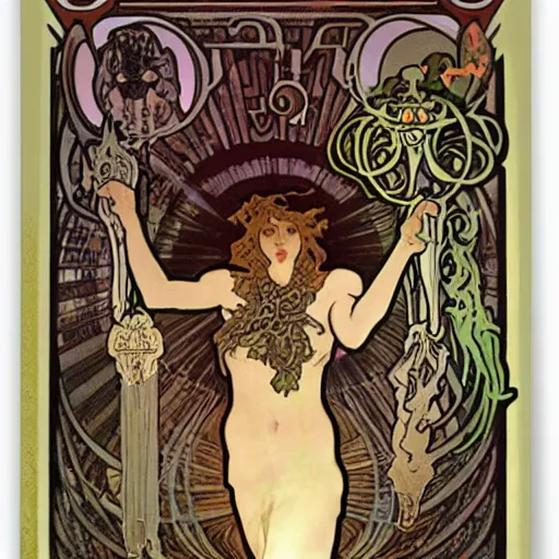 Prompt: nightmare Monsters by Alphonse Mucha