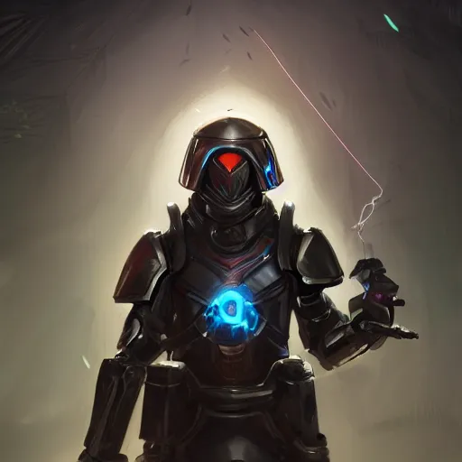 Image similar to portrait of an teenager in mechanized body armor with a glowing black laser sword, D&D, fantasy, elegant, hopeful, muscular, highly detailed, digital painting, artstation, concept art, smooth, sharp focus, illustration