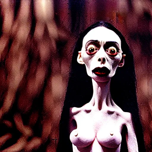 Image similar to claymation jacinda arden by jan svankmajer, hyperrealistic, very detailed, tim burton, 3 5 mm film still, gothic, horror, eldritch