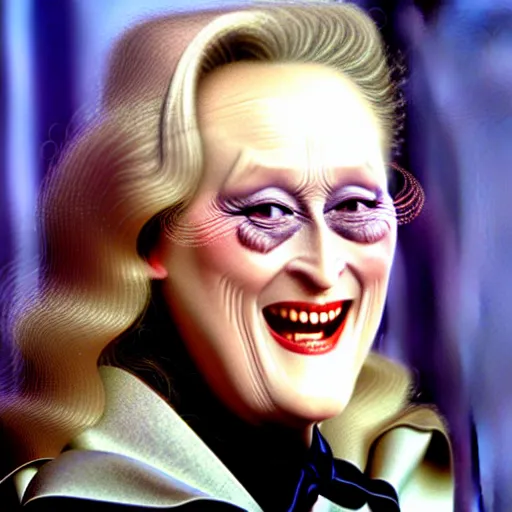 Prompt: evil vampire Meryl Streep with huge fangs