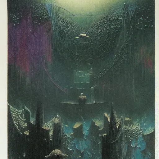 Prompt: a misty sunday morning in the underworld, by mordecai ardon and wayne barlowe (art nouveau diorama)