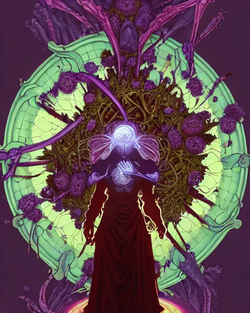 Prompt: the platonic ideal of flowers, rotting, insects and praying of cletus kasady carnage thanos davinci nazgul wild hunt chtulu mandala ponyo heavy rain bioshock, d & d, fantasy, ego death, decay, dmt, psilocybin, concept art by randy vargas and greg rutkowski and ruan jia and alphonse mucha