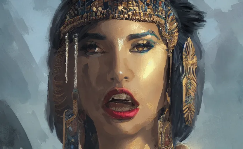 Prompt: A painting of a Cleopatra trending on artstation in the style of Greg Rutkowski