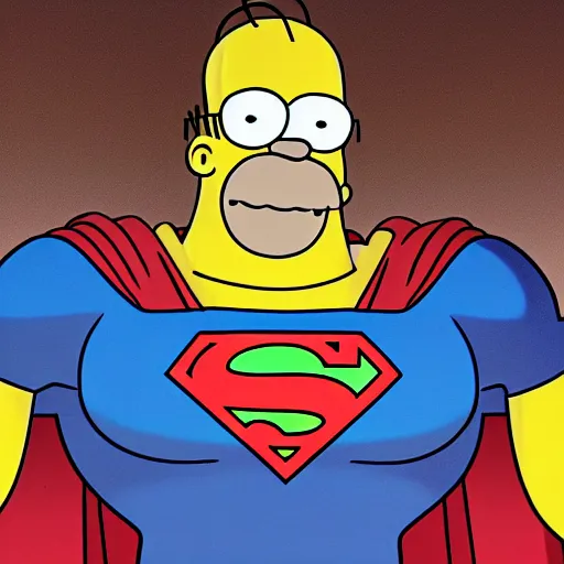 Prompt: a film still of homer simpson as superman from the boys ( 2 0 1 9 series ), high detail, smooth, sharp focus, cgsociety, artstation, illustration, unreal engine, 8 k, 4 k
