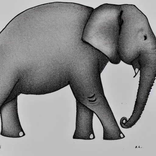 Image similar to a minimalist cartoon line drawing of an elephant, drawing of an elephant from the far side