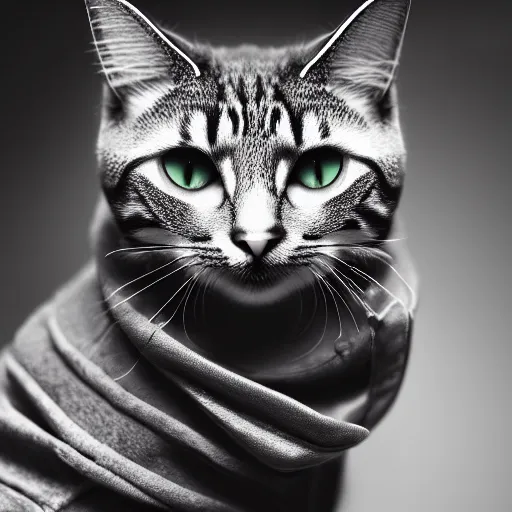 Prompt: a studio photograph of a cat wearing a hoodie,realistic,photorealistic,hyperdetailed,hyperrealistic,detailed face,highly detailed,professional photo,professional lighting,studio photo,studio lighting,Character design by charlie bowater, ross tran, artgerm, and makoto shinkai, detailed, inked, western comic book art, 2021 award winning painting