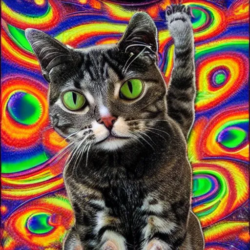 Image similar to portrait of a cat tripping on LSD