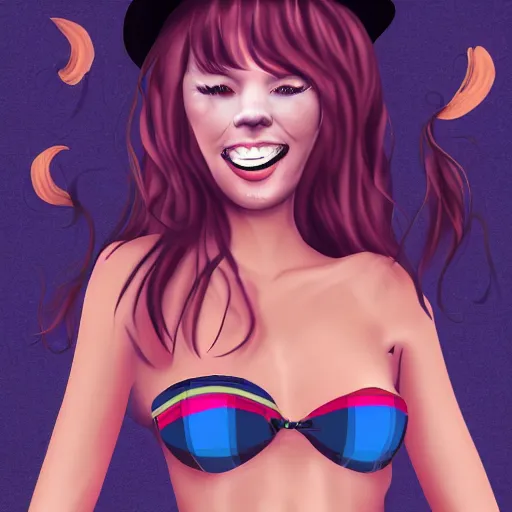 Image similar to witch in a bikini, digital art, smiling, flirting, eye contact, long shot
