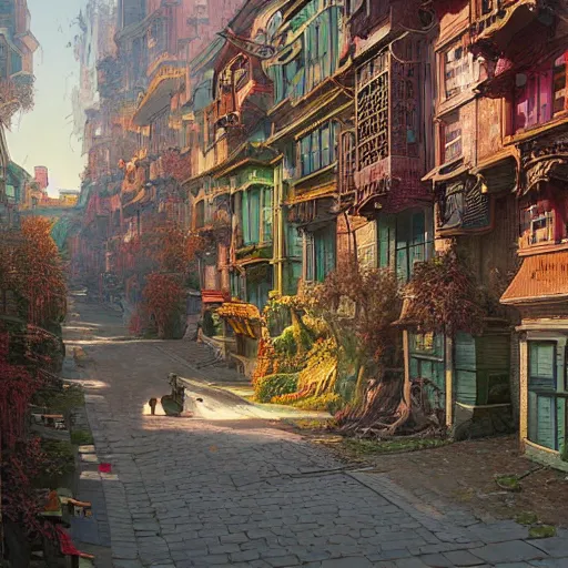 Prompt: impressive painting of detailed modern street view from super detailed and colorfull long fur, 4k unreal engine renders, by victo ngai, Clara Miller Burd, ferdinand knab, Beksinski, , HD, pastel color scheme