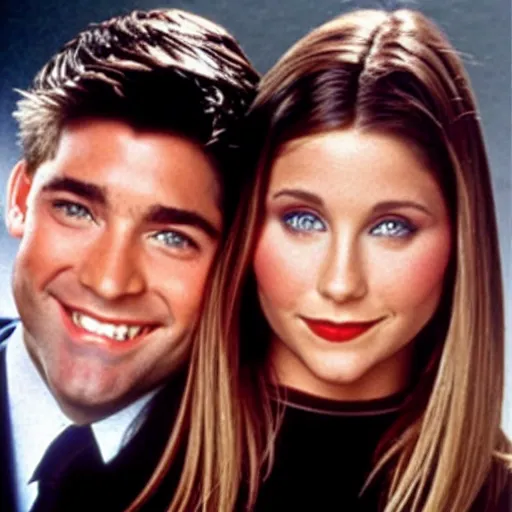 Image similar to ross and rachel from friends tv show, blended together as one person