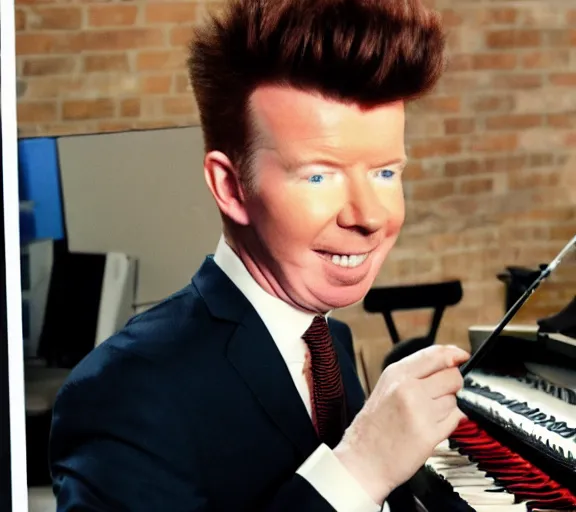 Image similar to color studio still of rick astley getting rick rolled