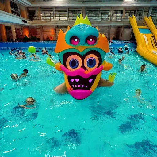 Prompt: Monster in Aqua Park pools