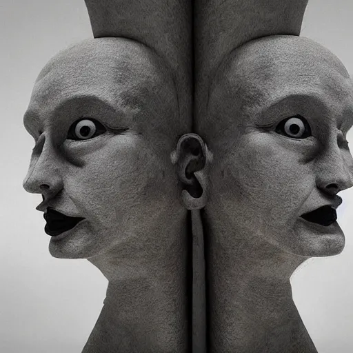 Prompt: surrealism sculpture by enrico ferrarini, faces of the double shadow