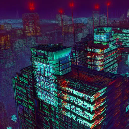 Prompt: night shot of a cyberpunk mayan mayan city