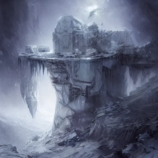 Prompt: ice city in 2 0 8 0, antarctica, technology, fantasy, landscape, 4 k, baptiste monge! dark mood! overdetailed art