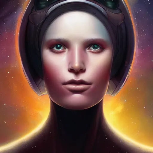 Image similar to a beautiful portrait of a galaxy goddess by Jim Burns and Tom Bagshaw, Trending on Artstation, nebula background