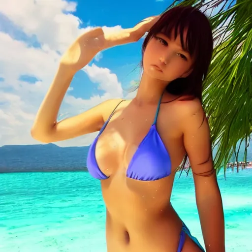 Image similar to beautiful anime in a tiny bikini blows a kiss