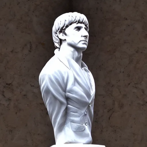 Image similar to tony montana marble statue, 4k, photorealistic, hd